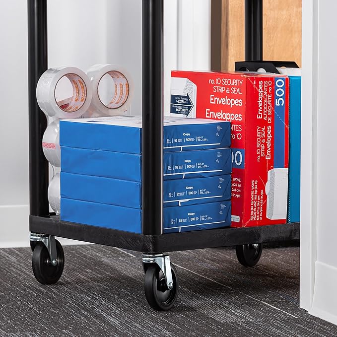 Stand Steady Tubstr Compact 2 Shelf Utility Cart | Made in USA | Easy-Load Flat Shelves Hold Up to 300 lbs | Space-Saving Storage Cart & Rolling Tool Cart for School, Office & Garage (24 x 18in/Black)