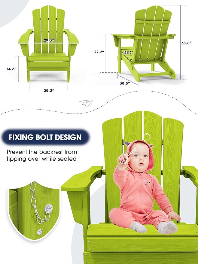 KINGYES Folding Adirondack Chair Set of 6, HDPE All-Weather Folding Adirondack Chair, Apple