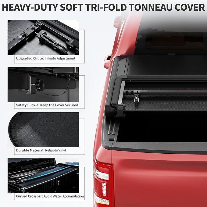 oEdRo Tri-Fold Truck Bed Soft Tonneau Cover Compatible with 2019-2025 Chevy Silverado 1500 / GMC Sierra 1500 New Body Style, Fleetside 5.8 Feet Bed w/o Multi-Flex Tailgate
