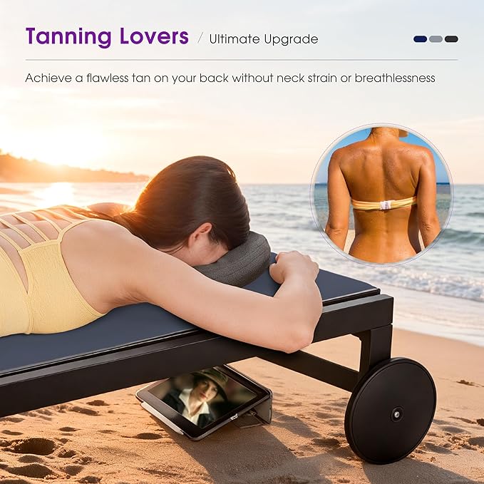 PURPLE LEAF Outdoor Tanning Lounge Chair Set with Face Hole Aluminum Adjustable Chairs Wheels Pillows and Table for Poolside Beach Patio Reclining Sunbathing Lounger Navy Blue