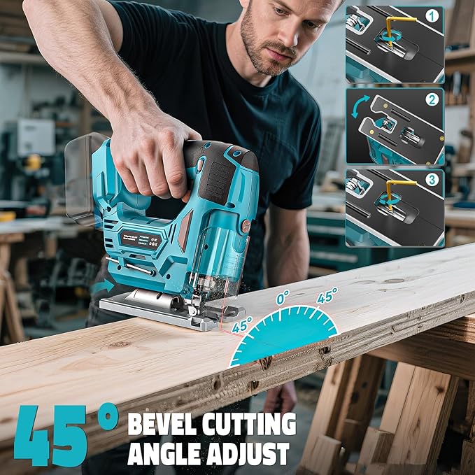 Jig Saw Compatible with Makita 18V Battery, Laser Guide Cordless Jigsaw Tool, Brushless Motor, Variable Speed, 45° Bevel Angle Cut, LED Light, 3 Orbital Sets, 6PCS Blades (No Battery)