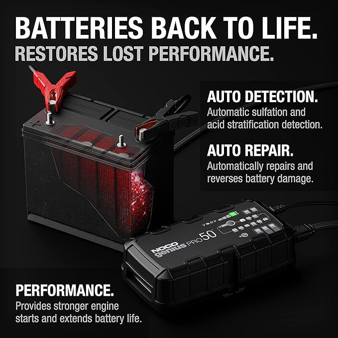 NOCO GENIUSPRO50: 50A 6V/12V/24V Professional Smart Battery Charger – Maintainer, Desulfator & Power Supply with Overcharge Protection & Thermal Compensation – for Lead-Acid & Lithium Batteries
