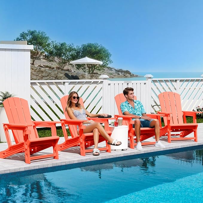 FONTOI Adirondack Chair, Patio Chairs with Cup Holder, Plastic Adirondack Without Screws Install, Outdoor Funiture for Backyard Garden Lawn Beach, 400 LBS Capacity, Orange
