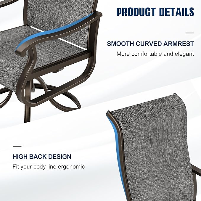 UDPATIO Patio Swivel Dining Chairs Set of 6, Outdoor Swivel Chairs High Back with All Weather Textilene Metal Rocking Frame for Lawn Garden Backyard, Dark Gray