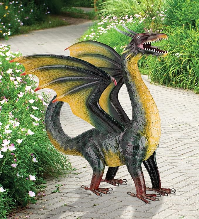 Regal Art & Gift Dragon Metal Statue – Indoor Outdoor Decorative Sculpture for Home & Garden Décor, Weather-Resistant Yard Art Figure for Patio, Lawn, Green