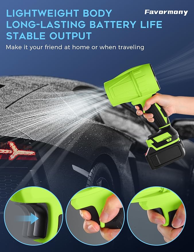 Cordless Leaf Blower, 600,000 RPM Electric Handheld Turbo Jet Blower with 2×4.0Ah Batteries and Charger for 40 Minutes Use, Portable and Lightweight for Lawn Care, Patio, Yard, Deck Cleaning (Green)