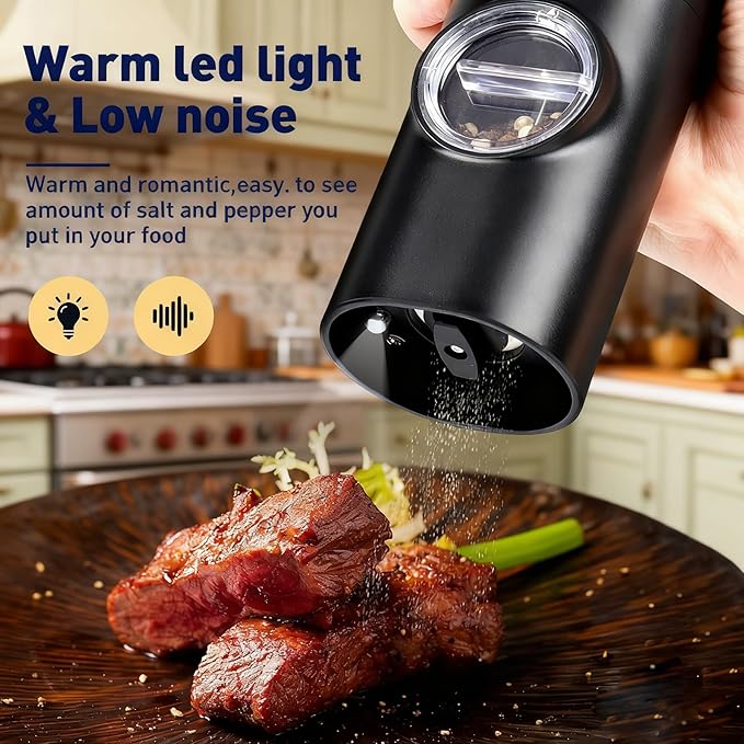 Electric Salt and Pepper Grinder Set,Battery Powered Automatic Pepper Mill with Adjustable Coarseness,Seasoning Tools for Kitchen BBQ Restaurant Outdoor, Dining or Gifting