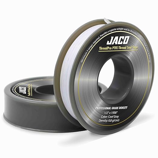 JACO ThreadPro High-Density Thread Seal Tape - 1/2" x 125 ft. (Mega Roll) | Professional PTFE Pipe Sealant | Plumbers Tape (2-Pack)