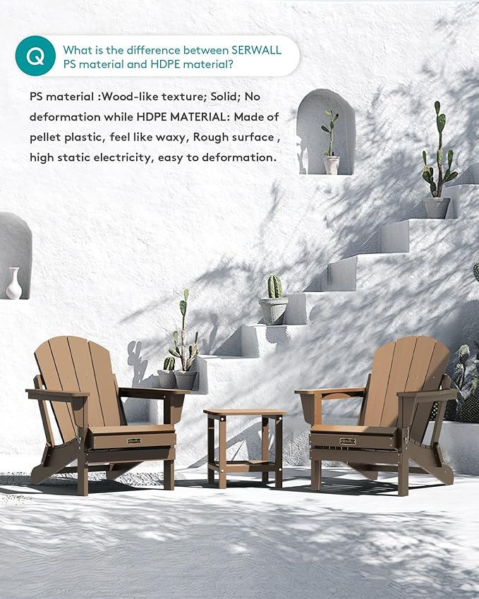 SERWALL Folding Adirondack Chair Set of 4 Outdoor Chairs Painted Adirondack Chair Weather Resistant for Patio Deck Garden, Backyard Deck, Fire Pit- Brown