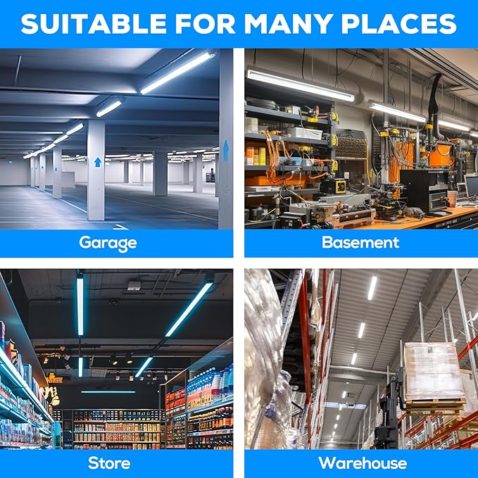 4FT LED Linear Strip Light, Super Bright LED Shop Lights 30W 40W 50W 60W 70W Selectable/100V-277V 6CCT 3000K-6500K, Flush Mount 0-10V Dimmable Commercial Garage Indoor Ceiling Light, ETL DLC(4 Pack)