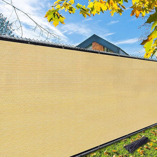 iCover 5x50ft Privacy Screen Fence, Outdoor Fencing Panels, Garden Windscreen Mesh Shade Sail Net Barrier, Include Reinforced Bindings and Brass Grommets Cable Zip Ties, Sand