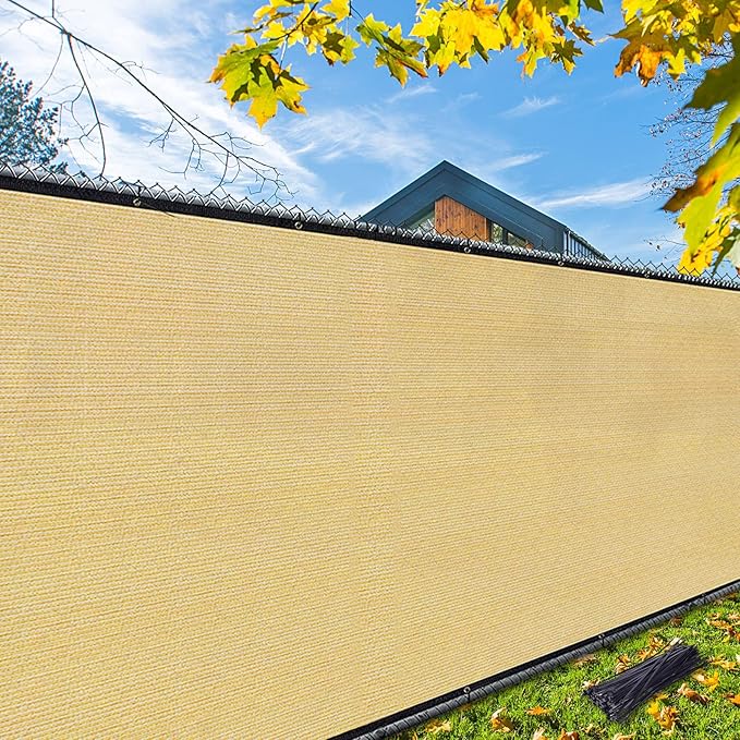 iCover 4x12ft Fence Privacy Screen, Heavy Duty Fencing Panels Screens, Outdoor Shade Cloth Mesh Barrier, Reinforced Bindings and Brass Grommets, Cable Zip Ties Included, Sand
