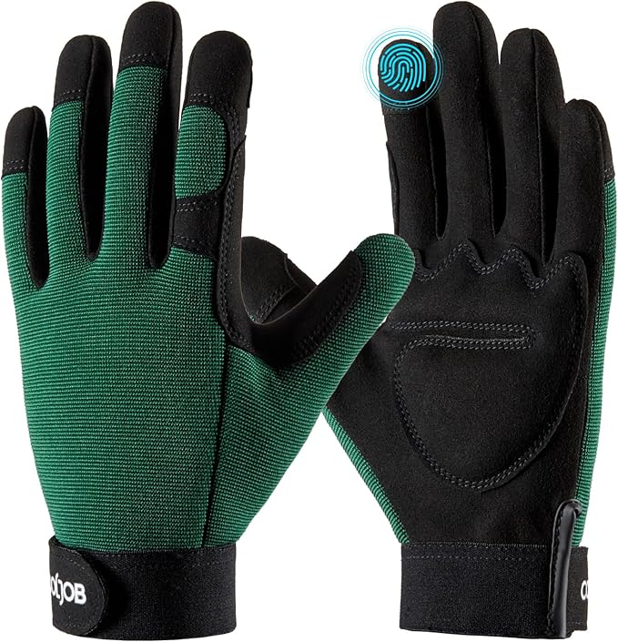 COOLJOB Thorn Proof Garden Gloves with Touchscreen Fingers for Men, Rose Pruning Work Gloves with Palm Cushion for Gardener, Farmer and Landscaper (Green 1 Pair Medium)