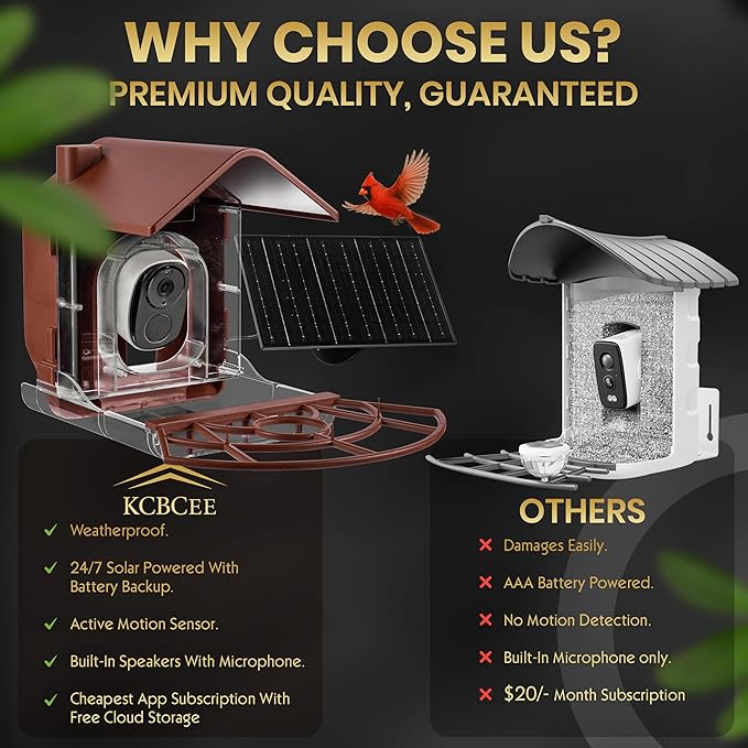 Smart Bird Feeder with Camera Solar Powered - 2K HD Live Video - AI Bird Recognition - Instant App Alerts - Weatherproof Design - Birdwatching for Nature Lovers - Capture Wildlife