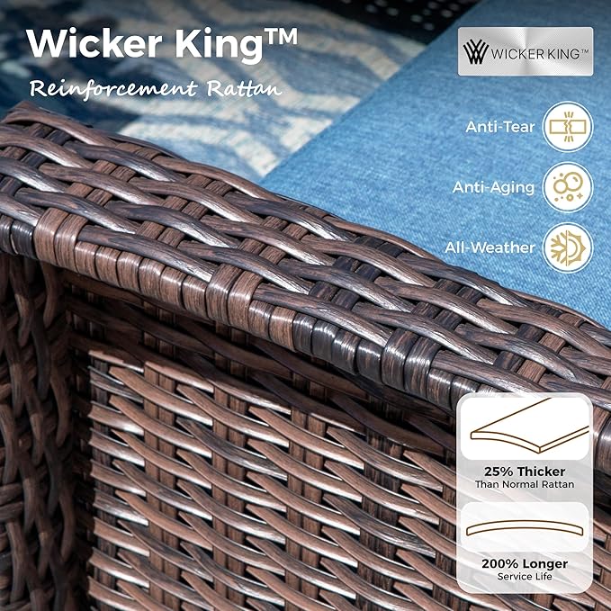 4-Piece Wicker Patio Furniture Set with Swivel Chairs, High Back Outdoor Sofa with 5.5-inch Thick Cushion, All-Weather Wicker Patio Conversation Set for Deck Yard Pool, Navy Blue