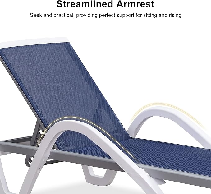PURPLE LEAF Patio Chaise Lounge Chair Set Outdoor Plastic Textilene Lounger with Side Table 6 Adjustable Positions Sun Bathing Tanning Recliner for Pool Outside Beach in-Pool Lawn Poolside, Blue