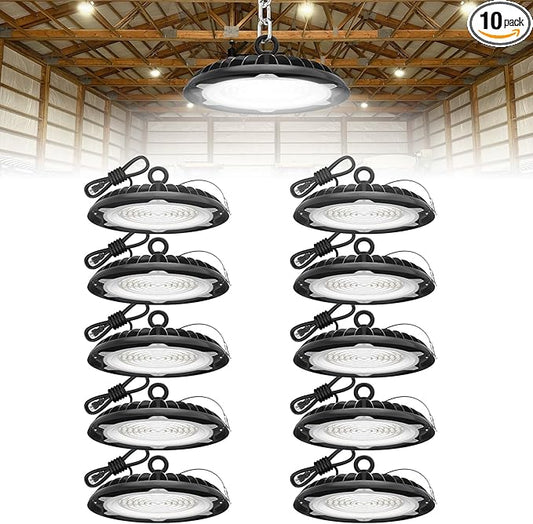 HYPERLITE High Bay LED Shop Lights: 10-Pack 150W UFO Light for Warehouse - UL-Listed Warehouse Lights for Barn Factory Supermarket Lighting