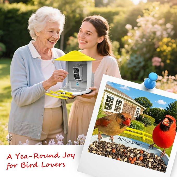 birdsnap® TUC Bird Feeder with Camera 2K HD, Solar Panel 32GB Card 4-in-1 Perch, 160°View Auto Detect & Notify AI Identify Video Bird Camera Wireless Outdoors Ideal Gift for Birds Lover