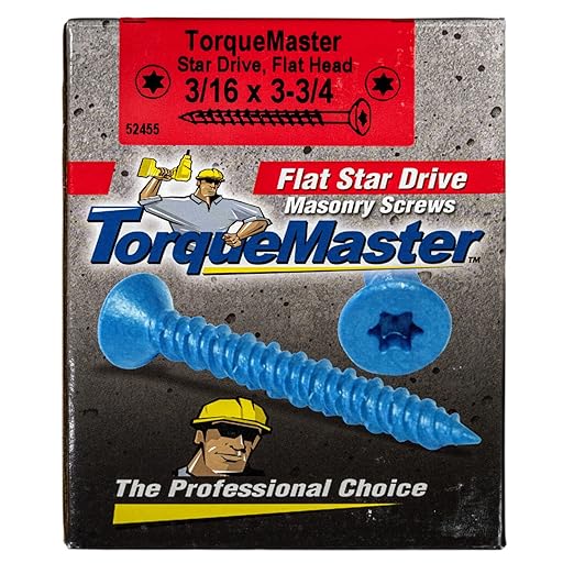 Blue Ruspert Coated Star Drive Flat Head Masonry Screws, 100 Pieces - 3/16" x 3-3/4" Self-Tapping Concrete Masonry Screws, Fasteners for Interior & Exterior Construction, Repair