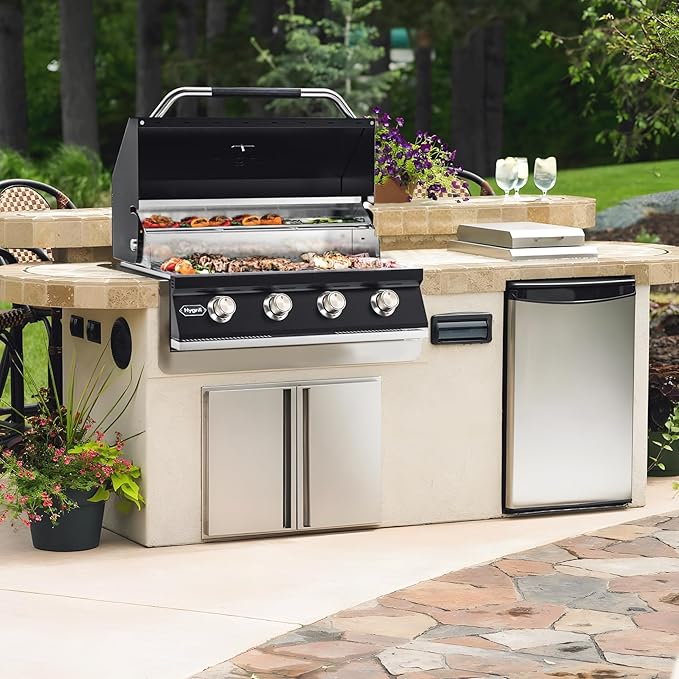 Hygrill 32-Inch Built In Grill for Liquid Propane, Stainless Steel Outdoor Kitchen 4-Burner Grill Head, Black