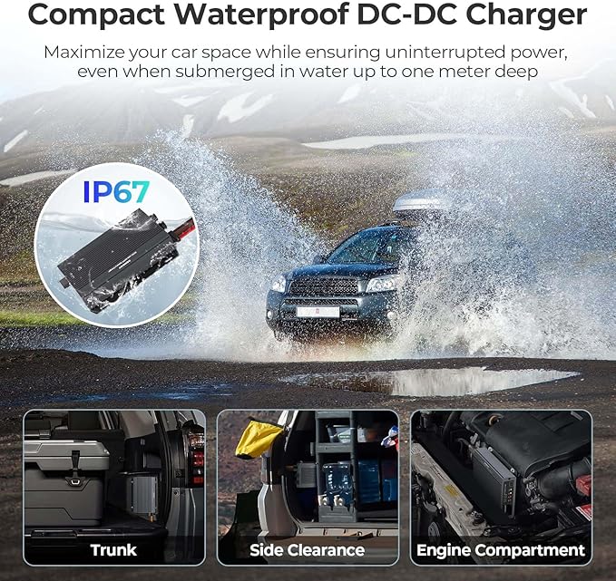 DC to DC Charger with MPPT 12V/24V 50A 720W IP67 Waterproof Auto-Voltage Buck/Boost Charging for Lithium AGM Gel Batteries in RV Marine Off-Road