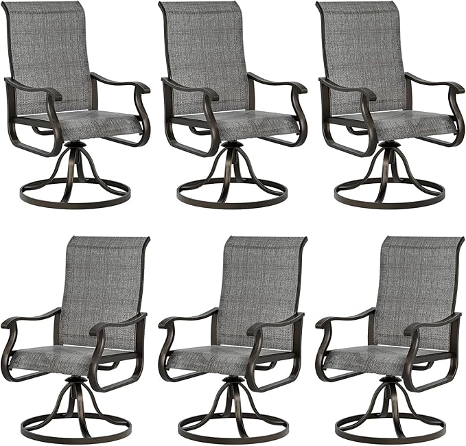 UDPATIO Patio Swivel Dining Chairs Set of 6, Outdoor Swivel Chairs High Back with All Weather Textilene Metal Rocking Frame for Lawn Garden Backyard, Dark Gray