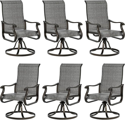 UDPATIO Patio Swivel Dining Chairs Set of 6, Outdoor Swivel Chairs High Back with All Weather Textilene Metal Rocking Frame for Lawn Garden Backyard, Dark Gray