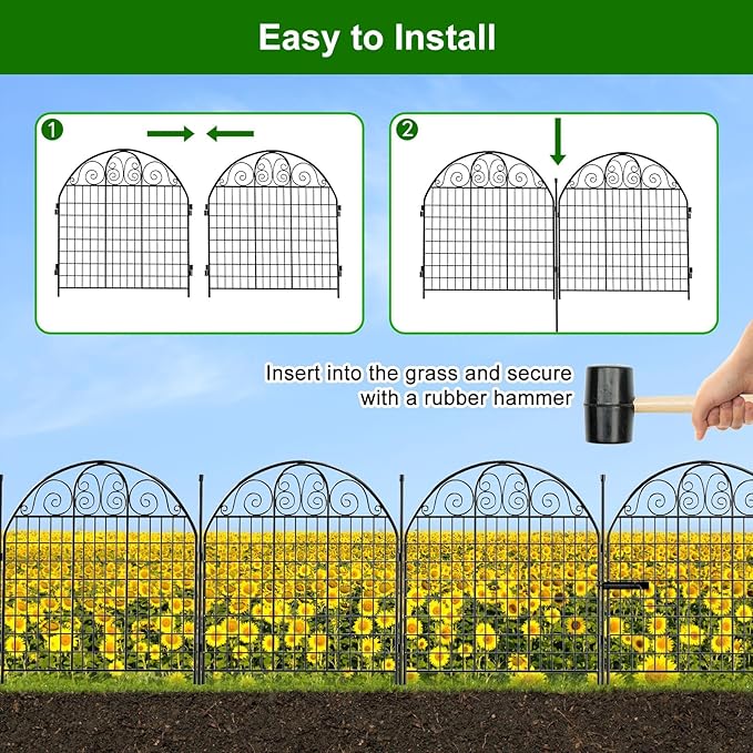 2 Panels No Dig Decorative Garden Fence, 32 in(H) Outdoor Dog Fence Animal Barrier, Rustproof Metal Wire Garden Fencing for Dogs, Rabbits, and Yard Patio Temporary