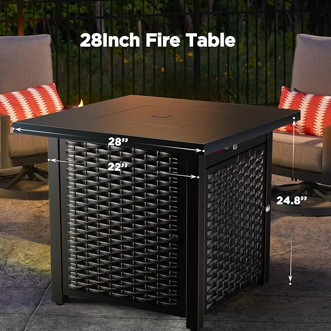 Ciays 28-Inch Propane Fire Pit – 50,000 BTU Outdoor Gas Steel Fire Table with Lid & Lava Rock, Adds Warmth & Ambience to Gatherings & Parties on Patio, Deck, Garden & Backyard