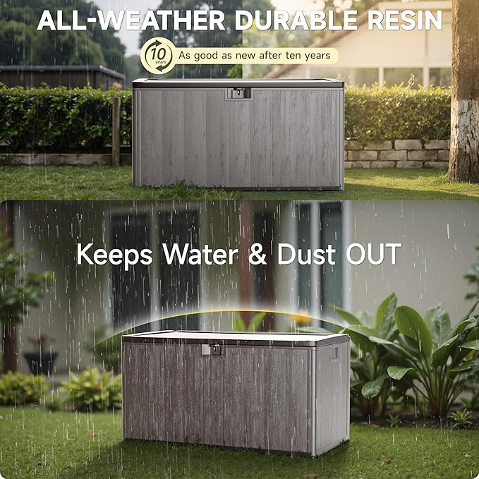 120-Gallon Heavy-Duty Deck Box, Constructed with Double-Wall Waterproof Resin and featuring a Lockable Lid with UV Protection for Ultimate Outdoor Storage (Brown)