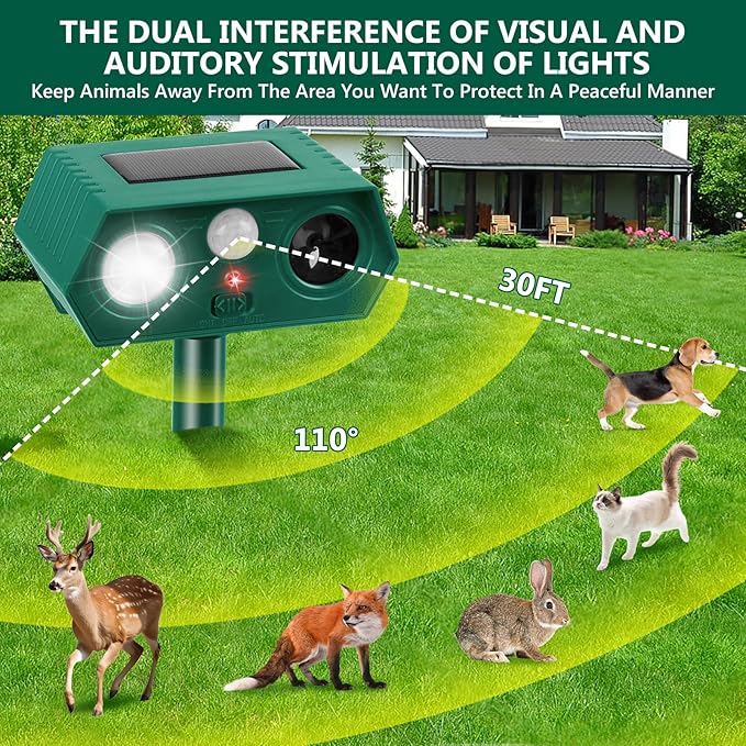 Ultrasonic Solar Animal Repellent Outdoor Deer Repellent Devices Motion Detection Waterproof Cat Squirrel Mouse Raccoon Dog Repellent Deterrent (4)