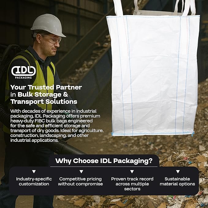 Bulk Construction Bags 35"Lx35"Wx50"H, 10-Pack - USA-Made Open Top, Flat Bottom Bulk Bags 2200 lbs Load Capacity - Heavy-Duty Super Sack for Handling Sand, Gravel & Demolition Debris by IDL Packaging
