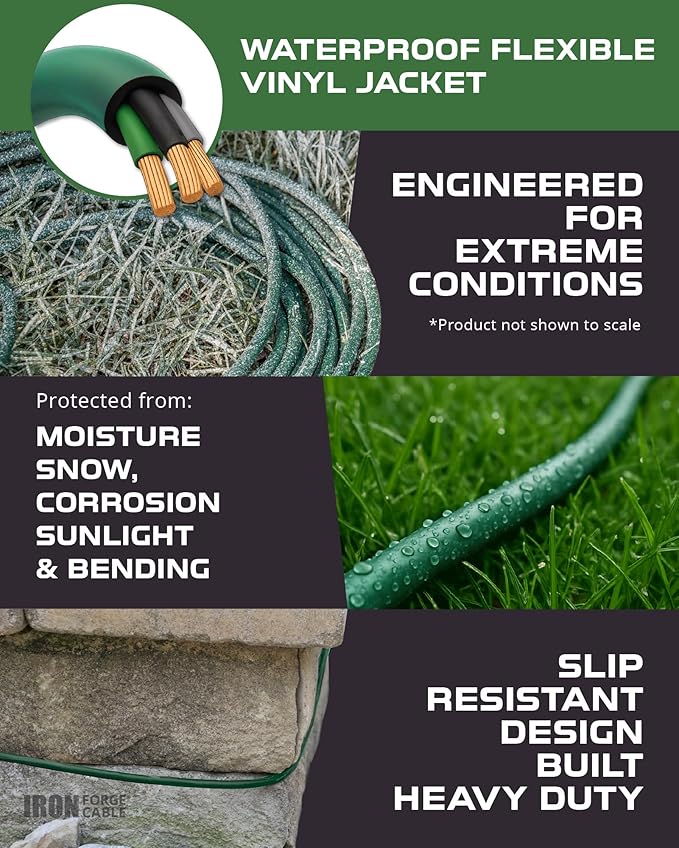 Iron Forge Cable 6ft Green Outdoor Extension Cord with 3 Outlets - 16/3 SJTW 6ft Extension Cord 3 Prong, 13 Amp All-Weather Heavy Duty Power Cable