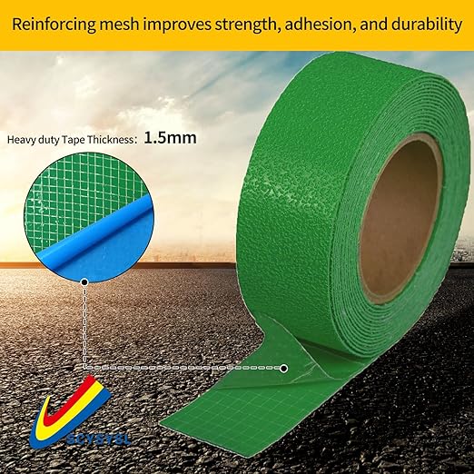 Reflective Pavement Marking Tape Slip-Resistant and Durable, Heavy-Duty Rubber Base for Outdoor Applications, Perfect for Driveways, Walkways, and Parking Areas (Green, 2 Inch X 18 Feet)