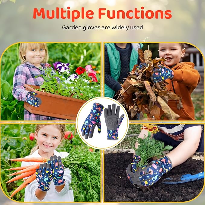 Gardening Gloves for Boys Girls Ages 8-12, Breathable Soft Safety Garden Yard Work Gloves for Kids Children Leather Thorn Proof for Playing, Digging, Planting,Pruning
