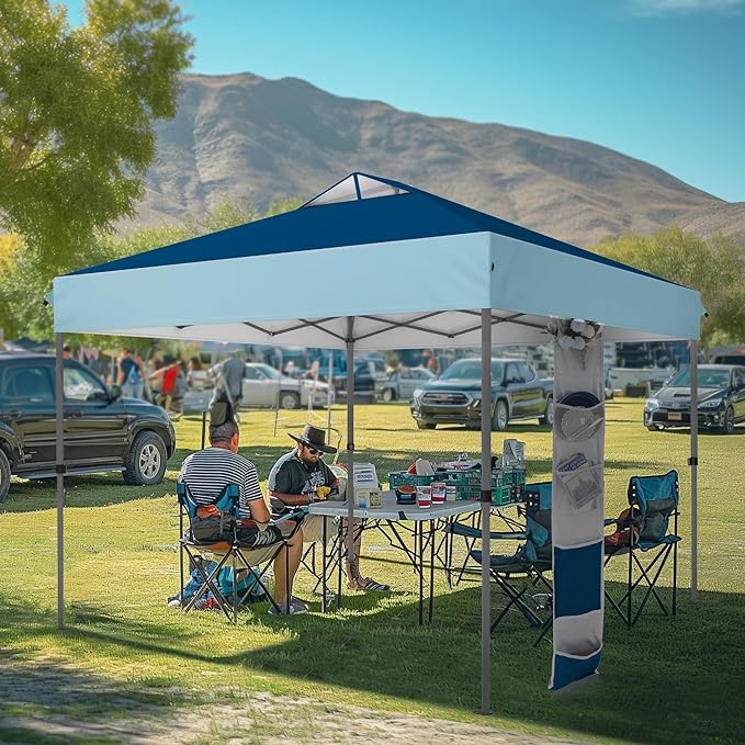 MFSTUDIO Pop Up Canopy Tent, 10x10 Outdoor Canopies Instant Portable Shelter Tens with Vented Top, Storage, 4 Sandbags, Beach Canopy
