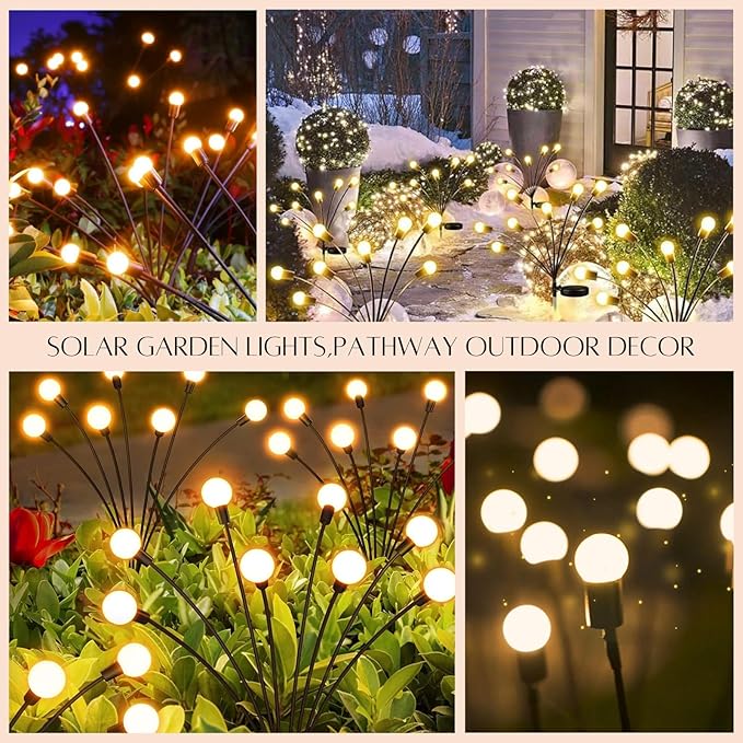 OZS 2Pack 16LED Solar Firefly Lights - Outdoor, Sway by Wind, Waterproof for Garden Pathway Decoration (Warm White)