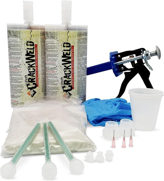 CrackWeld PRO Concrete Floor Repair Kit – Seal Cracks in Basement Slabs, Driveways, Garages, Pool Decks, and More. Indoor/Outdoor. Fast-Curing. No Grinding Needed. Complete Repair Kit.