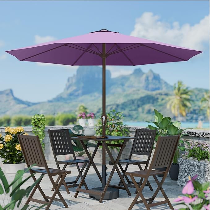 PatioKingdom 11FT Patio Umbrella,Outdoor Umbrella with Push Button Tilt and Crank,Market Table Umbrella with 8 Sturdy Fiberglass Ribs UV Protection(Taro Purple, 11FT)