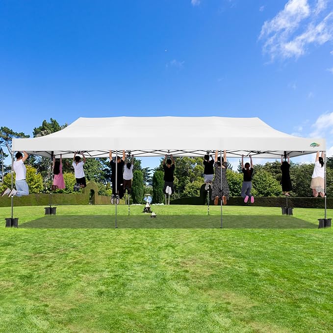 COBIZI 10x30 Heavy Duty Pop up Canopy with 8 sidewalls Stable Wedding Outdoor Tents for Parties Canopy Pop Up Party Tent UPF 50+ Waterproof Commercial Gazebo with Roller Bag, White(Windproof Upgraded)