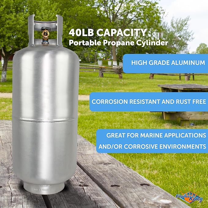 Flame King 40LB Aluminum Propane Tank with Premium OPD Valve, Corrosion-Resistant and Rust-Free, Lightweight, Great for Marine Applications, Grills and BBQs, Camping, Fishing, & Outdoor Activities