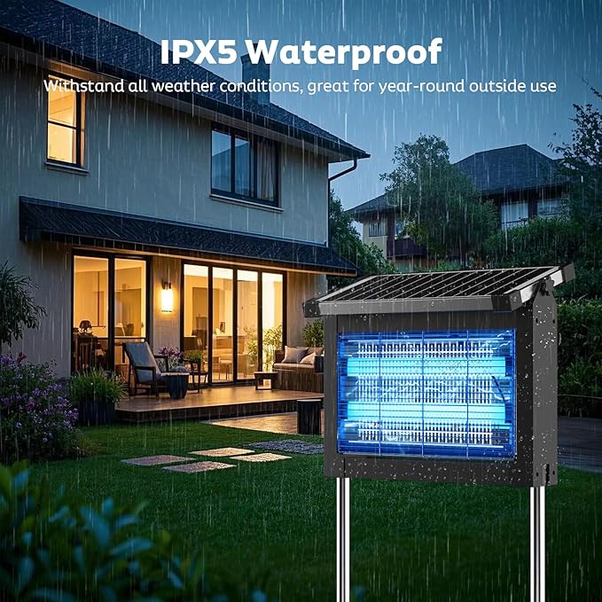 Solar Bug Zapper Outdoor with Projector Lights, Mosquito Zapper Waterproof Electric Fly Zapper Rechargeable with 10W Solar Panel, 4500V Cordless Fly Trap for Backyard, Patio, Garden, Camping