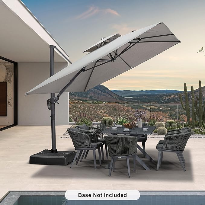 PURPLE LEAF 9' X 12' Double Top Cantilever Patio Umbrella Deluxe Large Outdoor Umbrella Rectangle Offset Umbrella with Fade Resistance for Garden Deck Pool Patio, Pebble Grey