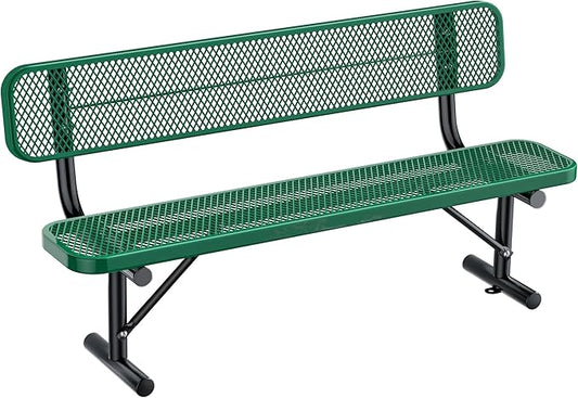 Heavy Duty Park Bench for Outside, Metal Park Bench with Back Portable Frame, Outdoor Steel Mesh Garden Bench with Backrest for Garden, Lawn, Patio, Porch, Park, Yard (Green, 6FT/73INCH)
