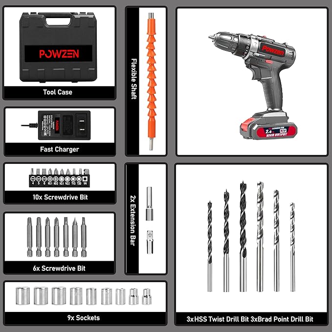 24V Brushless Cordless Power Drill with 2x4.0Ah Battery and Charger (531 in.lbs)- 3/8 inch Chuck Brushless Impact Driver, LED Work light Hammer Drills
