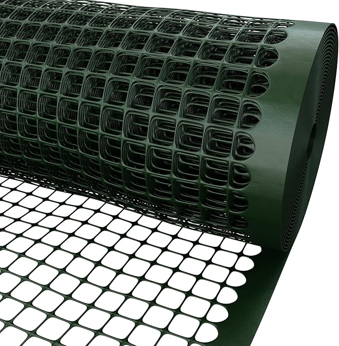 3/4" Square Mesh Plastic Fence Roll (40" x 25' - Green) - Unobtrusive 40 Inch High Temporary Garden Fencing Netting to Protect Plants, Patio, Porch, Yards and Outdoor Spaces from Deer & Animals