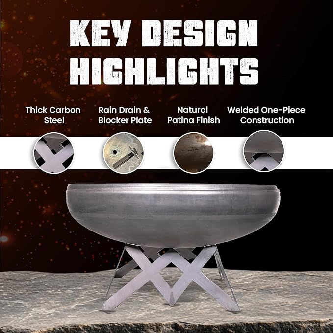 Liberty Fire Pit – Ohio Flame Wood Burning Outdoor Fire Pit - 36" Diameter with Angled Base (Made in USA)