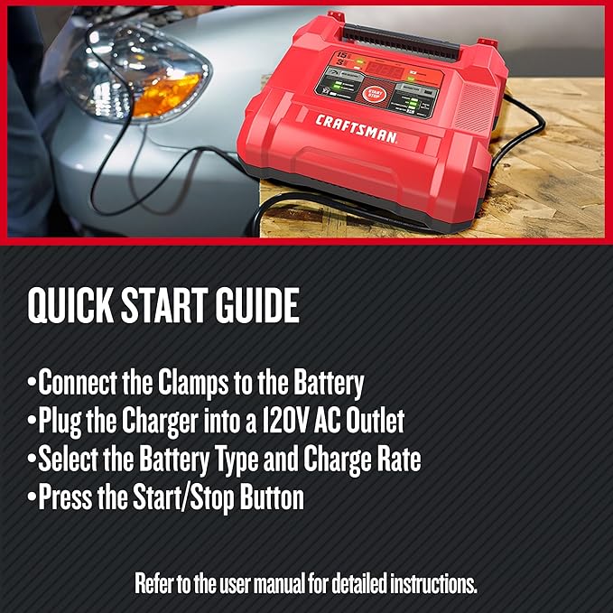 CRAFTSMAN 15A Car Battery Charger and Battery Maintainer, 4-in-1 Solution, for 6V/12V Power Sport, Automotive, and Marine Batteries, CMXCESM162