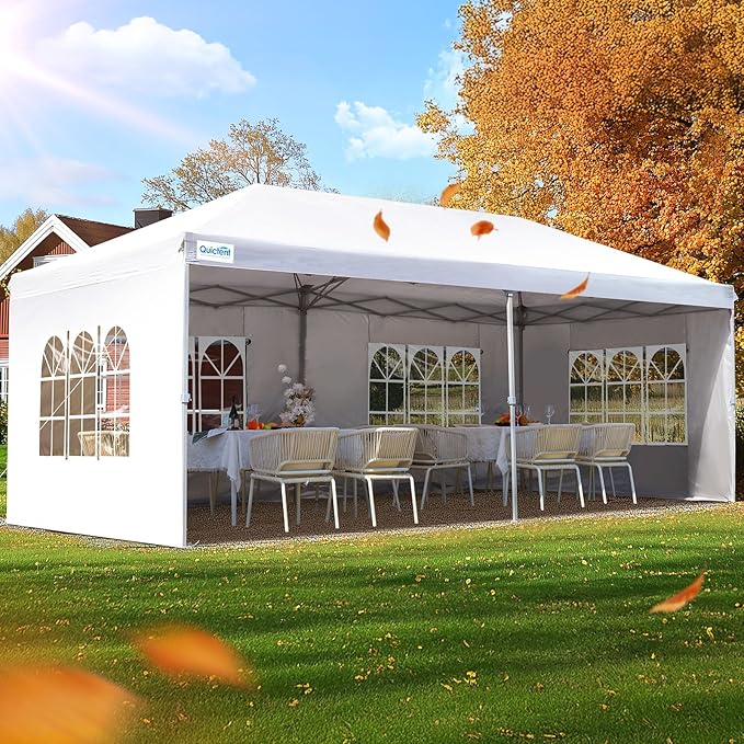 Quictent 10x20 FT Pop up Canopy Tent with Sidewalls, Easy Setup and Wheeled Bag for Outdoor Event Party Commercial Camping Markets and Instant Shelter
