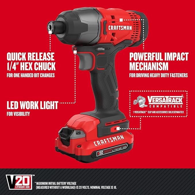 CRAFTSMAN V20 MAX Cordless Drill and Impact Driver, Power Tool Combo Kit with 2 Batteries and Charger (CMCK200C2AM)